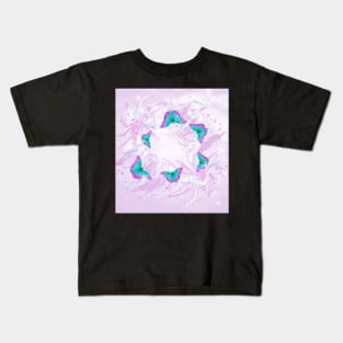 Abstract vibrant butterflies against a floral background featuring wattle Kids T-Shirt